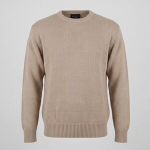 Norsport Men XL Tan Cotton Ramie Sweater Crewneck‎ Shaker Knit Solid Vintage